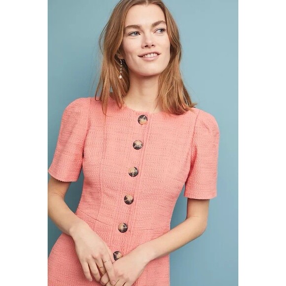 NWT Gal Meets Glam Kathleen Button-Front Mini Dress in Pink Tweed Size 0 - Picture 4 of 16